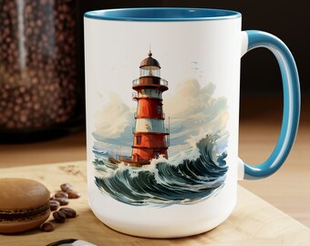 Lighthouse Mug, lighthouse mug gift, nautical kitchen mug, lighthouse lover gift, beach house mug, coastal coffee mug