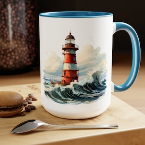 Lighthouse Mug, lighthouse mug gift, nautical kitchen mug, lighthouse lover gift, beach house mug, coastal coffee mug