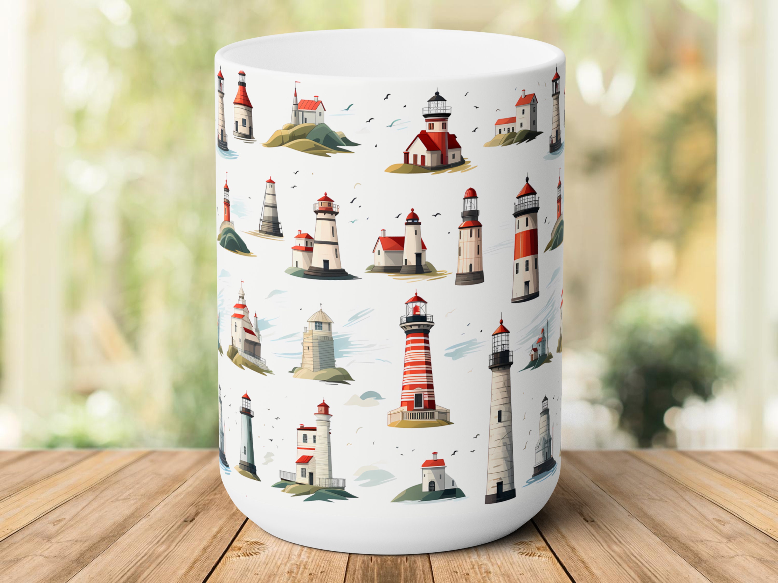 US Inspired Lighthouses Mug, Lighthouses Mug Gift, Nautical Kitchen Mug ...