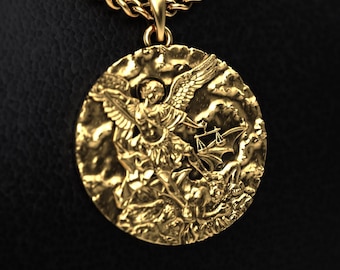 Ciondolo San Michele In Argento 925 Con Moissanite Vera 1,60 Ct &ndash; Placcato Oro Giallo