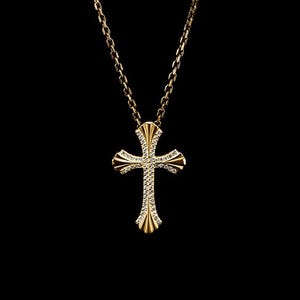 Sterling Silver Gothic Cross Pendant Necklace – Rhinestone & Cubic Zirconia Crucifix, Religious Jewelry for Men or Women, Goddaughter Gift