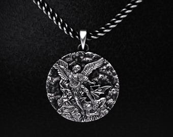 St Michael Pendant – Sterling Silver Archangel Necklace, Religious Jewelry for Protection & Strength, Gift for Godson or Goddaughter