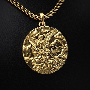Gold Angel Necklace – St Michael Pendant with Archangel Michael Design, Gold Plated Christian Jewelry, Guardian Angel Gift for Godparent