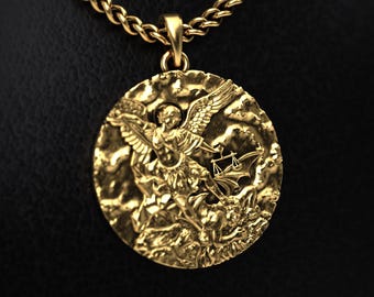 Schutzengel-Halskette - St. Michael Anhänger mit Erzengel Michael Design, vergoldeter christlicher Schmuck, Schutzengel Geschenk für Pate