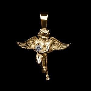 A delicate gold-plated angel cupid necklace with cherub charm, handmade baby angel pendant symbolizing protection and love — ideal for religious wearers and meaningful gifts.