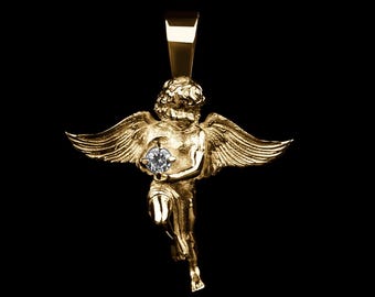 Collar con dije de ángel cupido chapado en oro, collar de querubín ángel bebé, colgante delicado de oro, collar de plata esterlina chapado en oro, regalo de bautismo