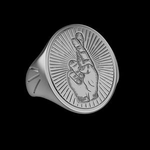 Finger Crossed Ring – Silver Signet with Lucky Symbol, Modern Statement Jewelry for Men & Women, Protection Talisman, Good Luck Jewelry