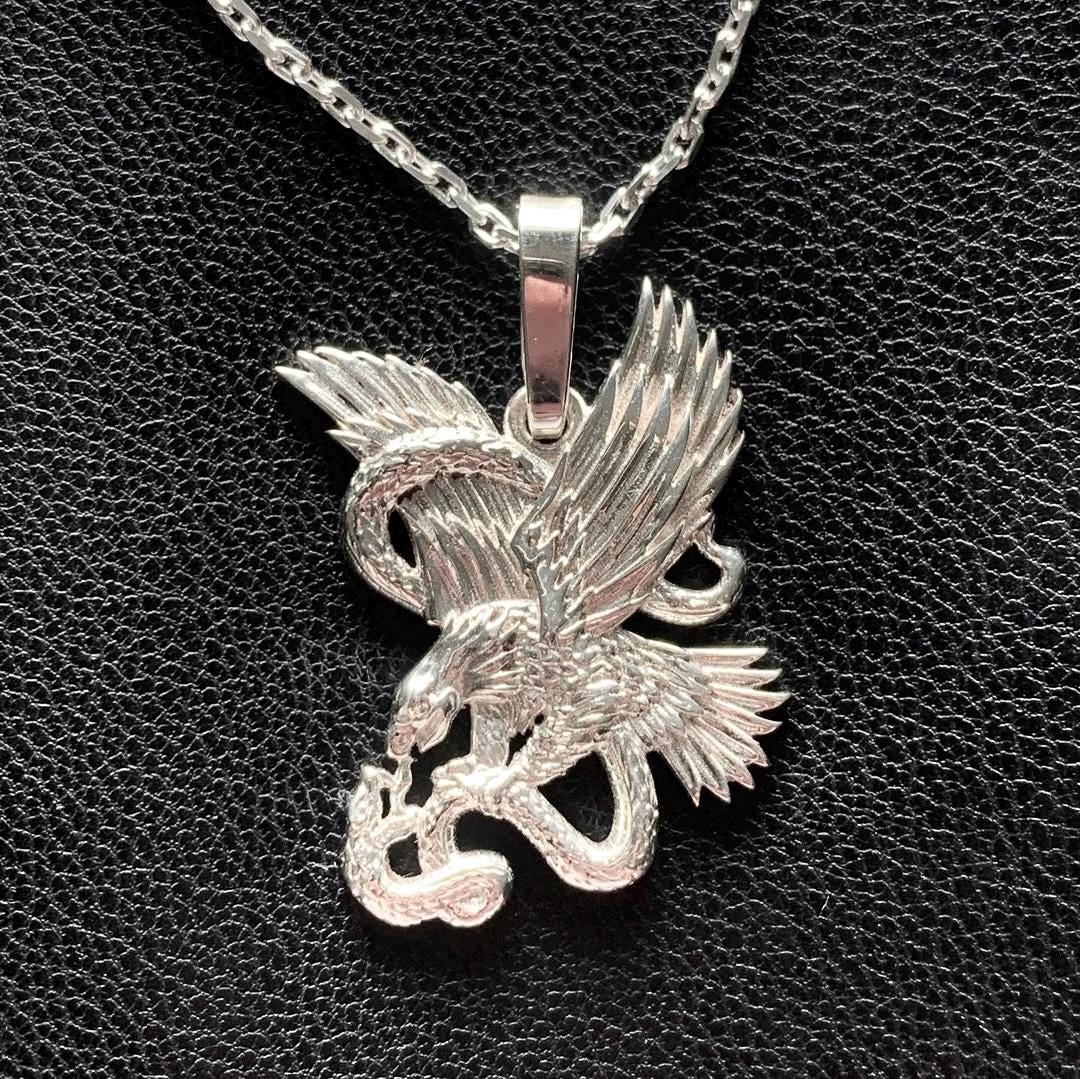 Hunting Eagle Pendant, Sterling Silver Eagle Necklace, Large Eagle