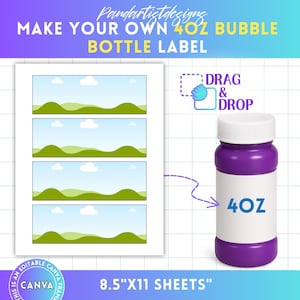 4oz Bubble Bottle Label Editable Canva Template, Kids Party Favor, Drag & Drop, Wedding Bubble Bottle, Sticker, Sublimation Blank Template