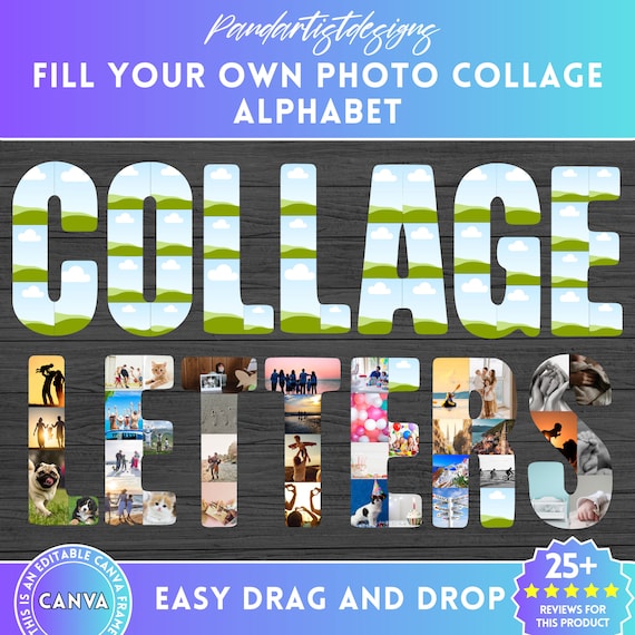 Canva Photo Collage Letters & Numbers on CANVA - Canva Frames Bundle - Easy Drag and Drop - Digital Alphabet Storyboard Memorial - Birthday