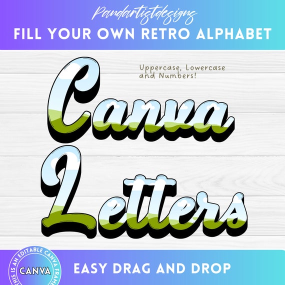 Canva Frames Retro Western Uppercase Lowercase Letters & Numbers, Alphabet Drag and Drop, Hand-drawn Font, Block Shadow, Editable Template