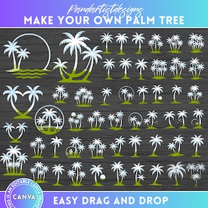 Palm Tree Canva Frames Bundle, Tropical Summer Beach Clipart, Canva Template, Drag and Drop, Sublimation Designs PNG, Coconut Palm tree svg