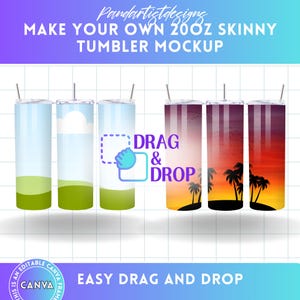 Add your Own Design TUMBLER Mockup - 20 oz Skinny Tumbler Canva Frame Mock-up - Drag and Drop - Editable 20oz Canva Template - Time Saver