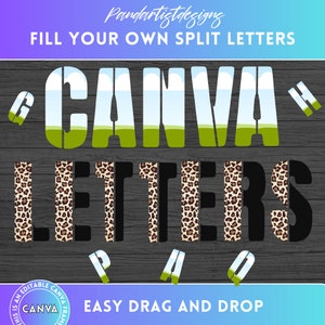 Canva Frames Split Stencil Letters Bundle, Easy Drag and Drop, half letters Alphabet, Sublimation Design, Digital Leopard Print, Font PNG