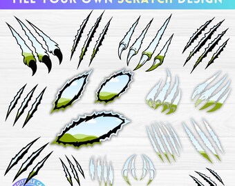 Claw Mark Canva Frames Bundle, Claw Scratch, Drag and Drop, Ripped Scratches Canva Template, Wild Animal Scratches, Sublimation, Rip Clipart