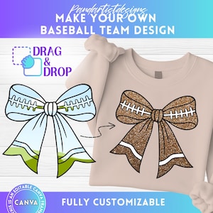 Coquette American Football Bow Canva Frame Template, Sports Coquette Bow, Drag & Drop, Sublimation Game Day PNG, Shirt Design, Football Mom