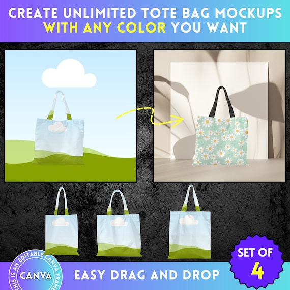 Make your Own AOP Tote Bag Mockups, Canva Frames Bundle, Create Unlimited Shopping Bag Mock-ups with Any Color You Want, Print on Demand