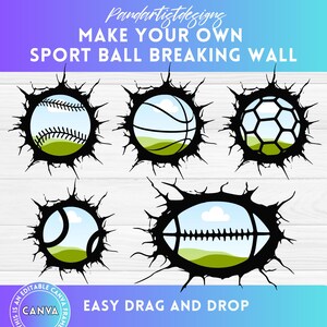 Sports Ball Canva Frame Template - Drag and Drop - Basketball Breaking ...