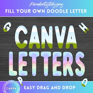 Fill your own Uppercase Doodle Letters on CANVA with Drag and Drop, Fillable Alphabet Font PNG, Editable Canva Frame, Sublimation Design