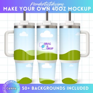 White 40oz TUMBLER Editable Canva Mockup - 40 oz Tumbler Top & Bottom - Drag and Drop - Canva Frames Template, Sublimation Full wrap Mock-up