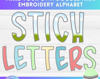Doodle Faux Embroidery Canva Frame Alphabet, Digital Stitch letters PNG, Drag and Drop, Applique Patch, Duotone Effects, Fill Your own Blank