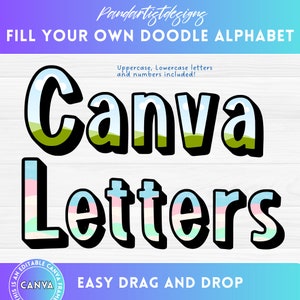 Rellena tus propias letras de doodle, alfabeto de marcos de Canva, arrastra y suelta, fuente PNG de garabatos rellenables, letras dibujadas a mano editables, sombra de bloque