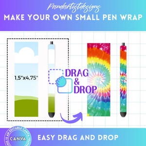 Design Your Own Small Pen Wrap on Canva with Easy Drag and Drop 1.5&quot;x4.75&quot; - Editable Canva Frame Template - Digital Epoxy Pen Mock up
