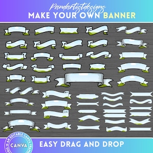 Banner Ribbon Bundle - Label Png - Custom Canva Frames Bundle - Scroll Header Png - Easy Drag and Drop - Canva Template - Birthday Banners