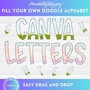 Fill your own Uppercase Doodle Letters on CANVA, Drag and Drop, Fillable Alphabet Font PNG, Editable Canva Frame Template, Design Elements