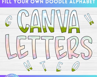 Fill your own Uppercase Doodle Letters on CANVA, Drag and Drop, Fillable Alphabet Font PNG, Editable Canva Frame Template, Design Elements