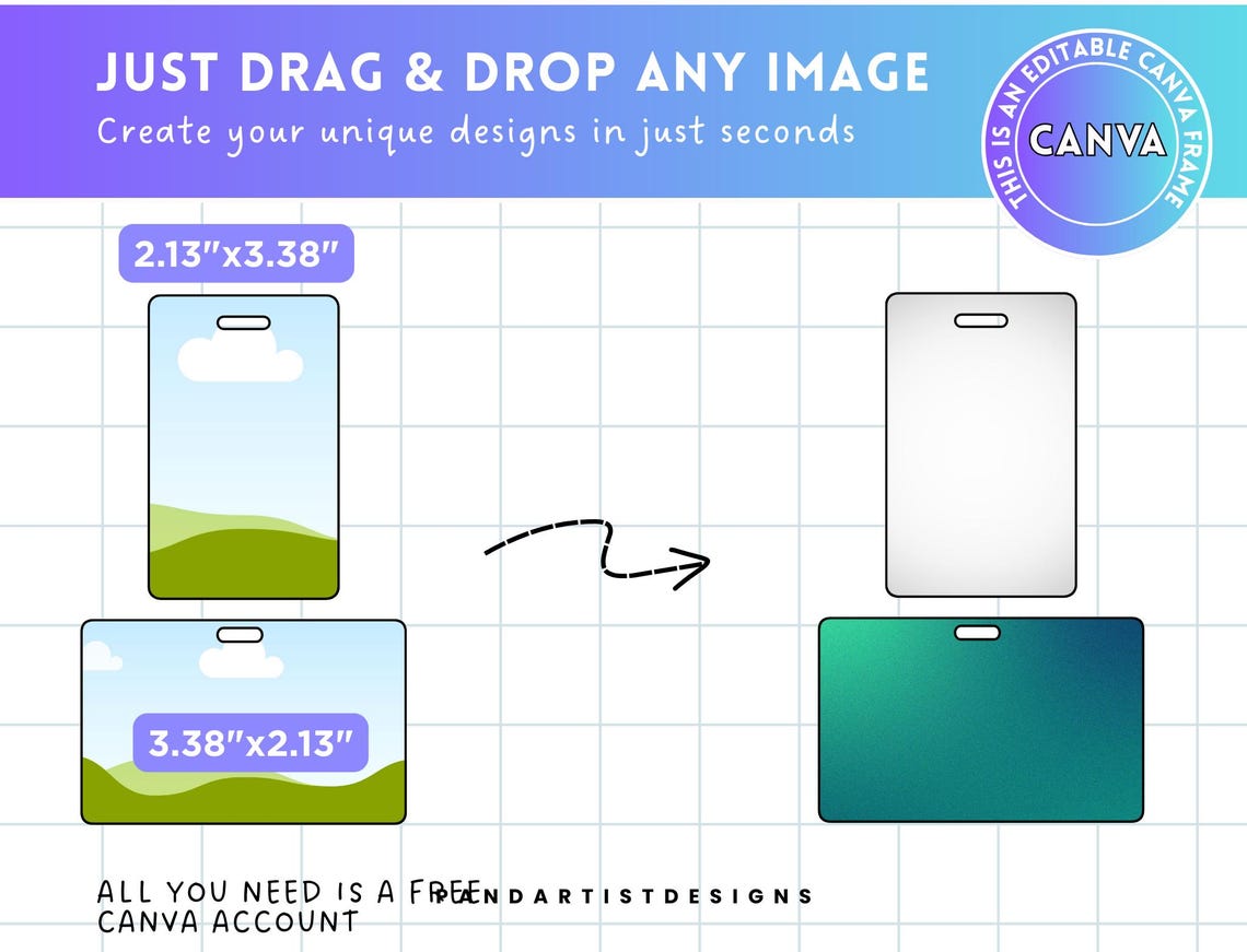 ID Badge Editable Canva Template, ID Badge Design Frame, Drag and Drop ...