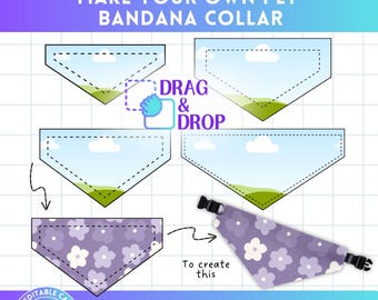 Pet Bandana Collar Editable Canva Template, Dog & Cat Bandana Size Guide, Drag and Drop, Canva Frame Bundle, Print on Demand Tool, Scarf