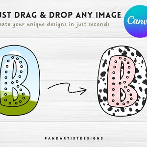 Fill your own Dalmatian Dots Letters & Number - Canva Frame - Drag and Drop - Sublimation Design Digital Alphabet Png Doodle Dalmatian Spots image 6