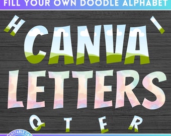 Fill your own Doodle Letters & Number on CANVA with Easy Drag and Drop - Canva Frames Bundle Design - Hand Drawn Digital Alphabet Letter PNG