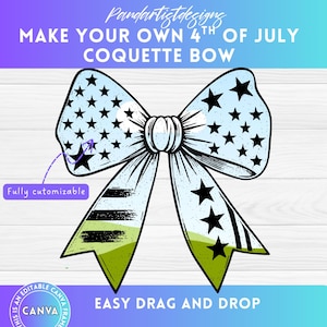 Coquette American Girl Canva Frame Template, 4th of July Coquette Bow, America Sublimation designs, Easy Drag and Drop, Freedom 4th of July