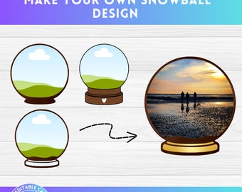 ドラッグ アンド ドロップで写真と背景を CANVA にドラッグして、独自のパターンのクリスマス スノーボールを追加 - Canva フレーム テンプレート - 昇華デザイン PNG