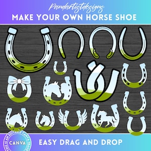 May include: A digital download of 12 different horse shoe designs. The designs are in a variety of colors and styles, including green, blue, and white. The designs are perfect for creating your own horse shoe crafts.