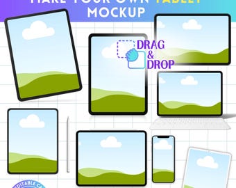 Tablet Mockup Bundle - Gerät Canva Rahmen Bildschirm Mockup - Einfaches Ziehen und Ablegen - Bearbeitbare Sublimationsvorlage, Ebook Mockup, Produktanzeige