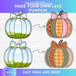 Preppy Fall Pumpkin Lace Canva Frames Bundle, Coquette Fall png, Drag & Drop, Autumn png, Girly Floral Fall png, Pumpkin Season png, Floral