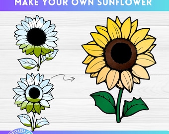 Fill Your Own Sunflower on CANVA with easy Drag and Drop, Editable CANVA Frames Flower Template, Sublimation Designs PNG,