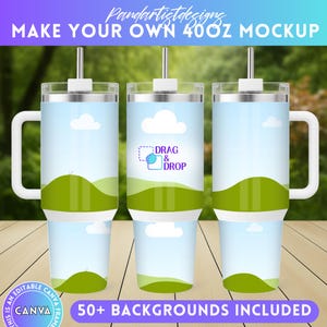 White 40oz TUMBLER Editable Canva Mockup, Canva Frames Template - 40 oz Tumbler Top & Bottom - Drag and Drop - Sublimation Full wrap Mock-up