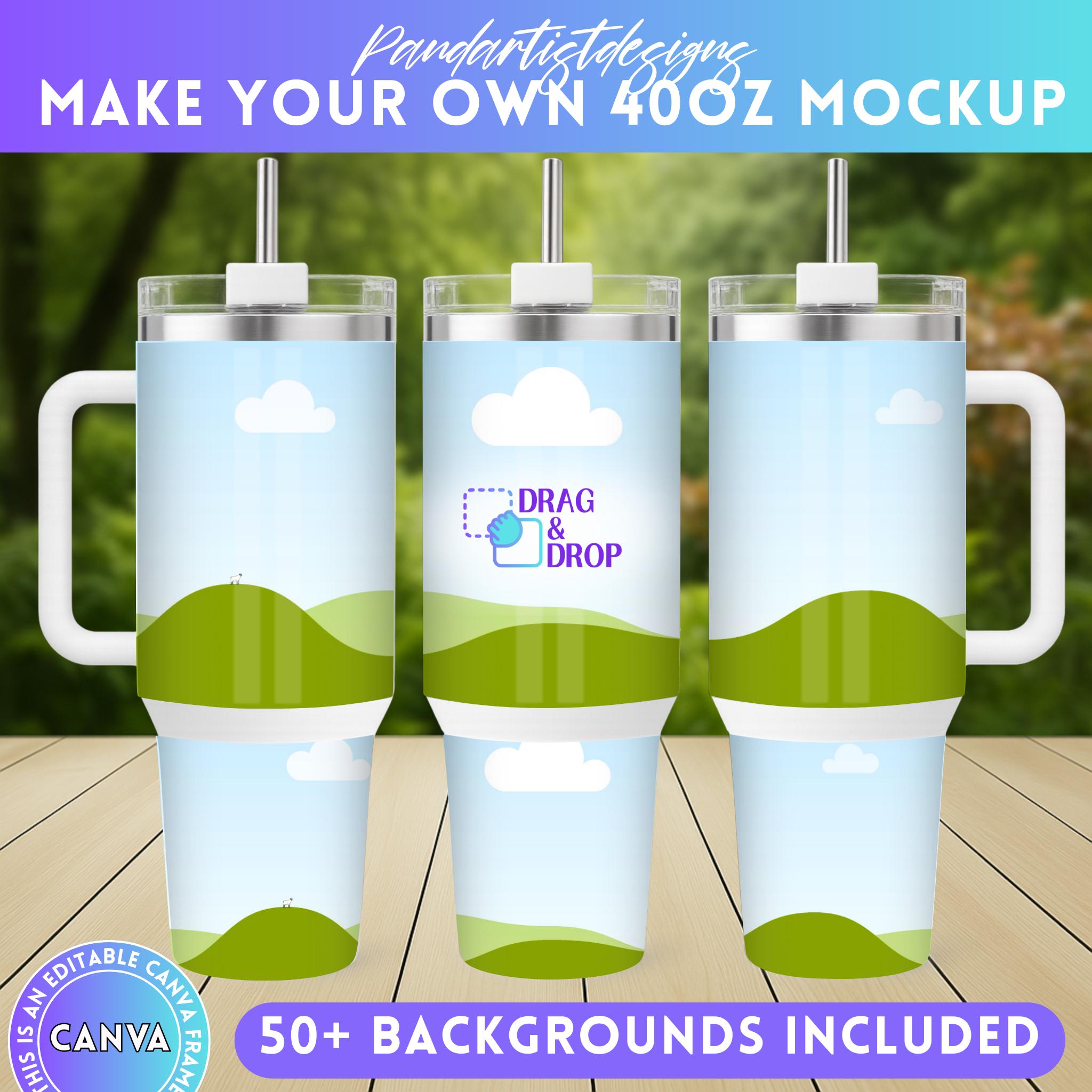 White 40oz TUMBLER Editable Canva Mockup, Canva Frames Template - 40 oz Tumbler Top & Bottom - Drag and Drop - Sublimation Full wrap Mock-up