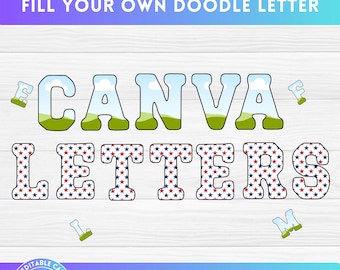 Fill your own Uppercase Doodle Varsity Letters, Canva Frame Alphabet, Drag and Drop, Fillable Font PNG Editable Template, Sublimation Design