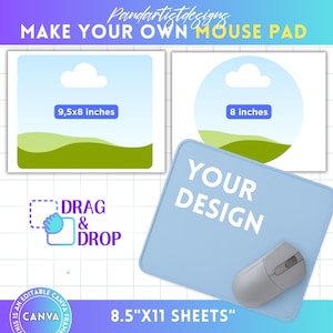 Mouse Pad Bundle Canva Template, Rectangle Mouse Pad Template, DIY Circle Mouse Pad Canva Frame, Drag & Drop, Sublimation Round Mouse Pad