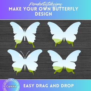 Custom Your Butterfly with Photo on CANVA, Editable Canva Frame Design with Easy Drag and Drop & Make Cute Digital Elements PNG Moth files