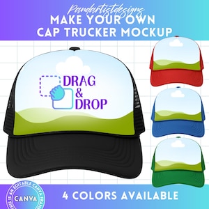 Trucker-Hut-Modell bearbeitbare Canva-Vorlage, Baseballkappen-Modell, einfaches Ziehen und Ablegen, Canva Frames Bundle, leere Hutvorlage, Otto-Hut