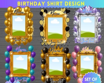 Editable Birthday TShirt Template - Custom Birthday Shirt with Photo Template - Editable Canva Frame - Drag & Drop - Pack Birthday Tee