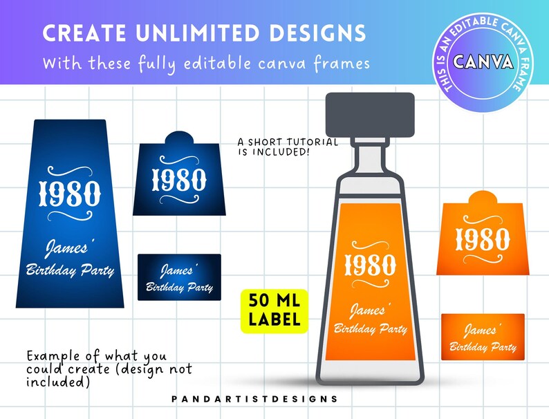 Bottle Label Example Text Tequila Mini Label Editable Canva Template, Template for 50ml Bottle ...