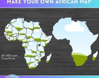 Fill your Own Africa Map On Canva - African Countries CANVA Frame Bundle - Drag and Drop -  Individual State Designs Png -  African American