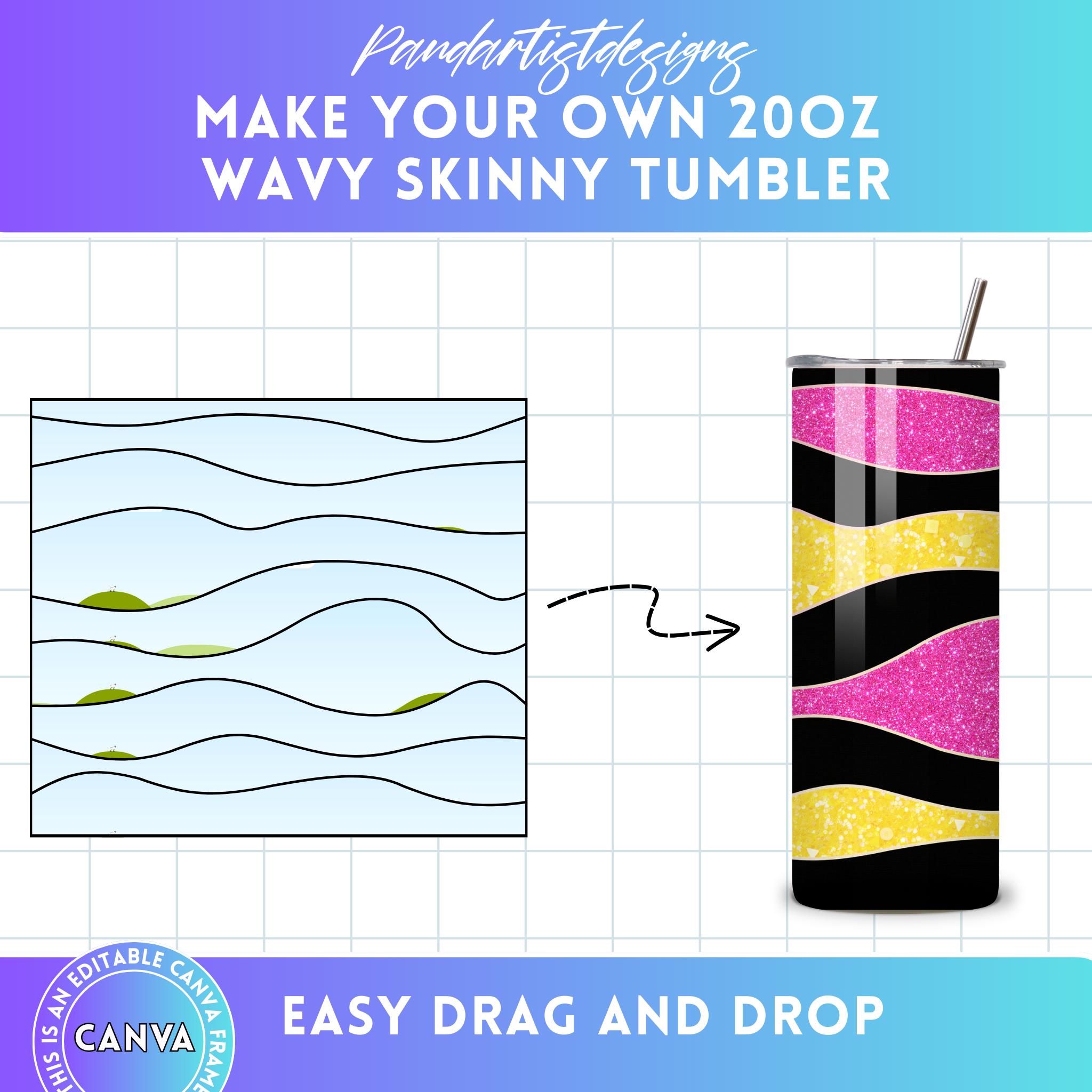 Design Your Own Wavy Swirl Burst Tumbler Wraps on Canva, Straight 20oz Skinny Tumbler, Drag and Drop, Canva Frames Bundle, Sublimation Wrap